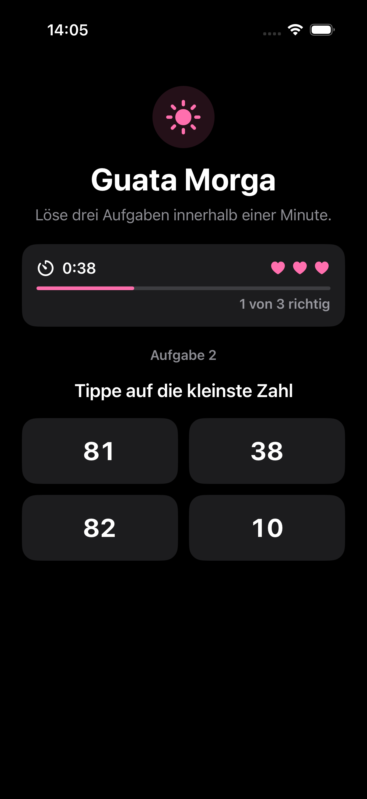 Zahlenvergleich im ufstoh Aufsteh-Quiz